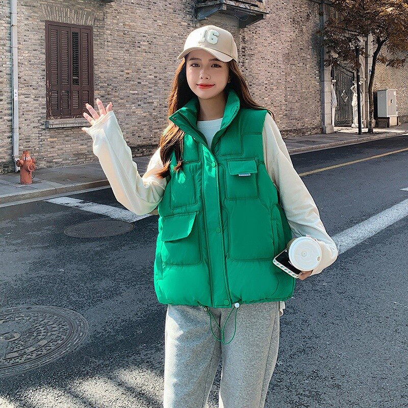 Ženski široki prsluk Novi jesenski i zimski pamučni prsluk 2022. Prsluk kratki samostojeći ovratnik Studentski topli prsluk Kaput Tide