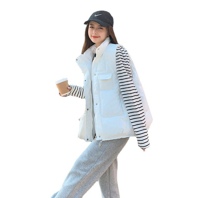 Ženski široki prsluk Novi jesenski i zimski pamučni prsluk 2022. Prsluk kratki samostojeći ovratnik Studentski topli prsluk Kaput Tide