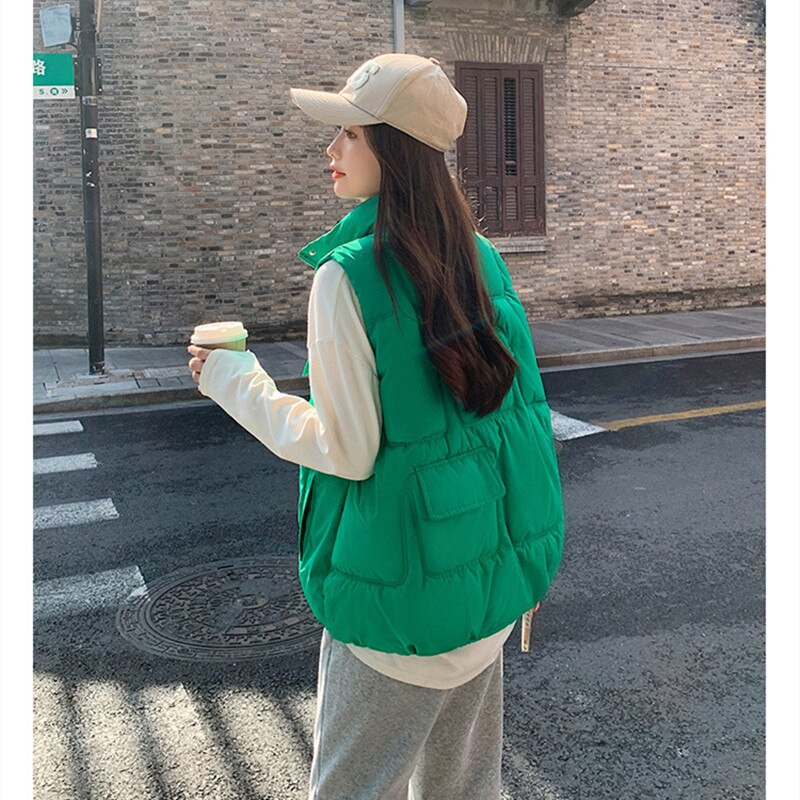 Ženski široki prsluk Novi jesenski i zimski pamučni prsluk 2022. Prsluk kratki samostojeći ovratnik Studentski topli prsluk Kaput Tide