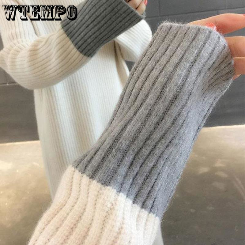 Γυναικείο πουλόβερ μέχρι το γόνατο με ψηλό γιακά, κορεατική έκδοση Φαρδύ μονόχρωμο μακρύ μανίκι μαθητικό πλεκτό μάλλινο φόρεμα