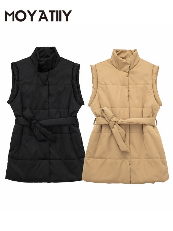 MOYATIIY Women 2022 Φθινοπωρινά πάρκα χακί μέσης με τσέπες ζώνης Γυναικείο αμάνικο υπερμεγέθη παλτό Γυναικεία μπλουζάκια