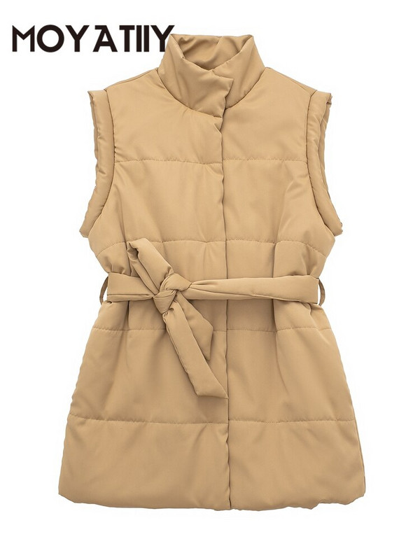 MOYATIIY Women 2022 Φθινοπωρινά πάρκα χακί μέσης με τσέπες ζώνης Γυναικείο αμάνικο υπερμεγέθη παλτό Γυναικεία μπλουζάκια