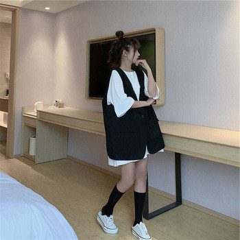 M-4XL Γυναικεία γιλέκα Μασίφ φρέσκα φοιτητικά Παντός αγώνα Μονό στήθος Γλυκό με λαιμόκοψη V γιλέκα Ulzzang Chic μπλουζάκια BF Κορεάτικη μόδα Νέα