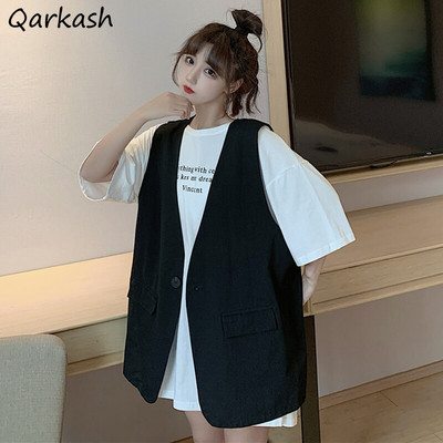 M-4XL Γυναικεία γιλέκα Μασίφ φρέσκα φοιτητικά Παντός αγώνα Μονό στήθος Γλυκό με λαιμόκοψη V γιλέκα Ulzzang Chic μπλουζάκια BF Κορεάτικη μόδα Νέα