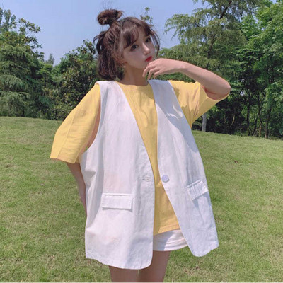 M-4XL Γυναικεία γιλέκα Μασίφ φρέσκα φοιτητικά Παντός αγώνα Μονό στήθος Γλυκό με λαιμόκοψη V γιλέκα Ulzzang Chic μπλουζάκια BF Κορεάτικη μόδα Νέα