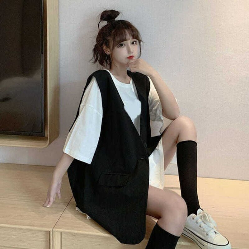 M-4XL Γυναικεία γιλέκα Μασίφ φρέσκα φοιτητικά Παντός αγώνα Μονό στήθος Γλυκό με λαιμόκοψη V γιλέκα Ulzzang Chic μπλουζάκια BF Κορεάτικη μόδα Νέα