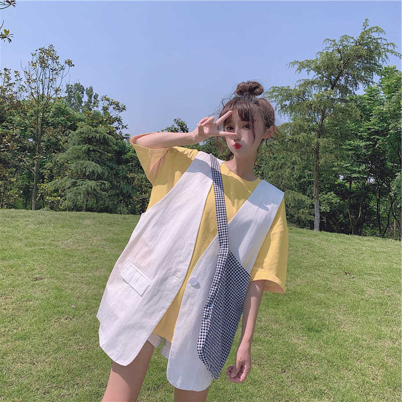 M-4XL Γυναικεία γιλέκα Μασίφ φρέσκα φοιτητικά Παντός αγώνα Μονό στήθος Γλυκό με λαιμόκοψη V γιλέκα Ulzzang Chic μπλουζάκια BF Κορεάτικη μόδα Νέα