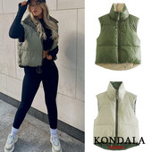 KONDALA 2022 šiks zaļš sieviešu veste ziemas pavasaris ielas apģērbs bieza veste mētelis bez piedurknēm modes veste jakas Sieviešu Parkas