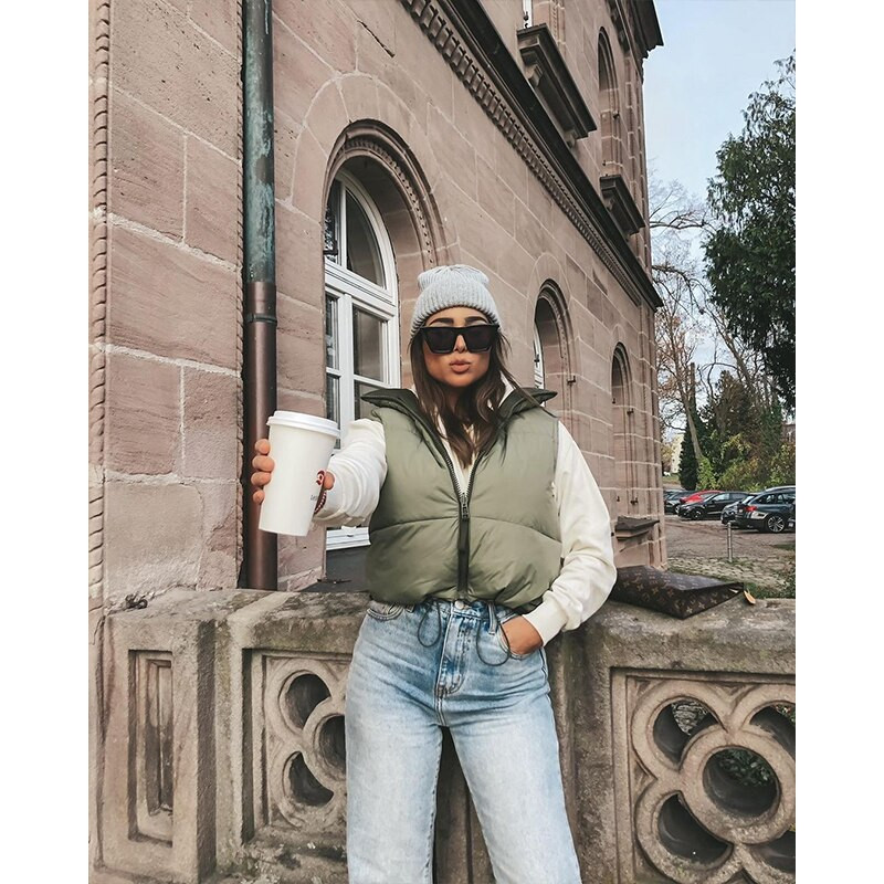 KONDALA 2022 šiks zaļš sieviešu veste ziemas pavasaris ielas apģērbs bieza veste mētelis bez piedurknēm modes veste jakas Sieviešu Parkas