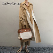 TWOTWINSTYLE minimālistisks sieviešu rudens mētelis ar atloku garām piedurknēm, taisns, garš sieviešu mētelis, 2021. gada mode