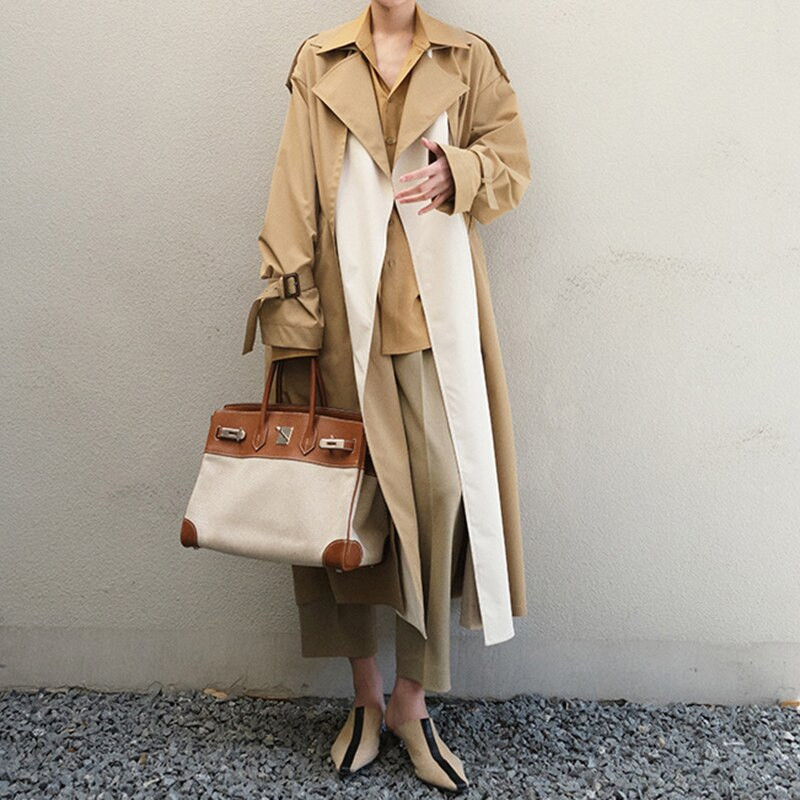 TWOTWINSTYLE minimālistisks sieviešu rudens mētelis ar atloku garām piedurknēm, taisns, garš sieviešu mētelis, 2021. gada mode