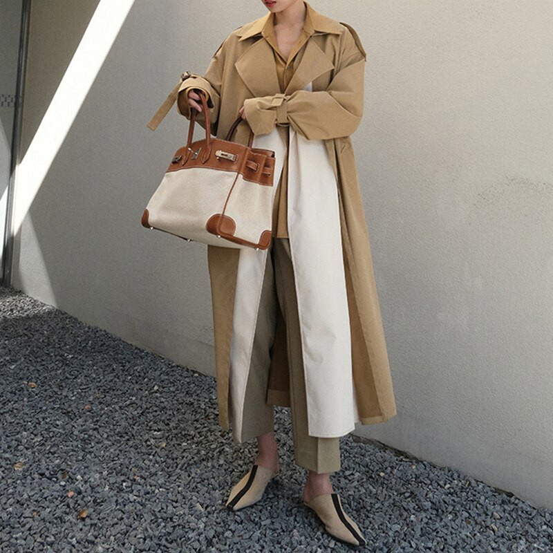 TWOTWINSTYLE minimālistisks sieviešu rudens mētelis ar atloku garām piedurknēm, taisns, garš sieviešu mētelis, 2021. gada mode