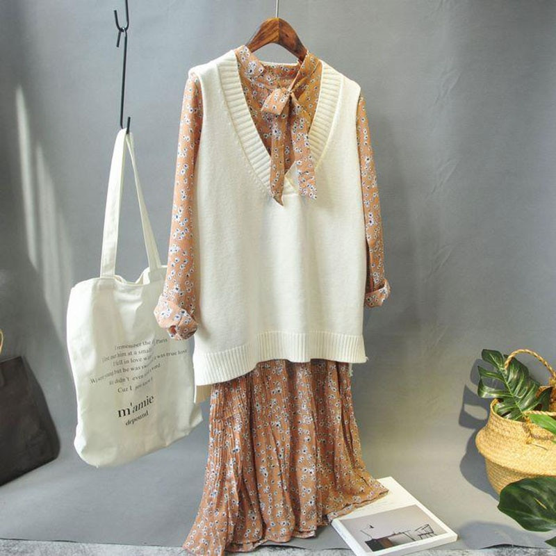 Γυναικεία γιλέκα Μασίφ φοιτητικό πλεκτό με λαιμόκοψη σε σχήμα V με όλα τα ταιριαστά κορεάτικα Harajuku Kpop Simple Chic Daily Streetwear Μόδα Vintage Γυναικεία Νέα