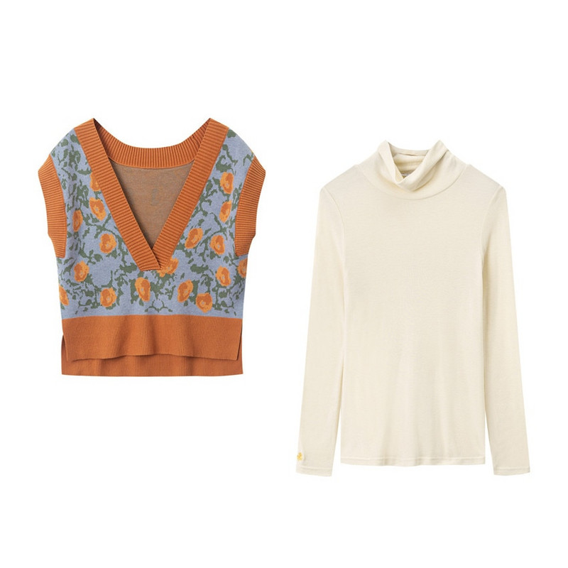 Retro vintage vest naiste silmkoeline kampsun vest varrukateta lilleline küljelt lõhestatud vest Sügis lühike välirõivad Chalecos Para Mujer