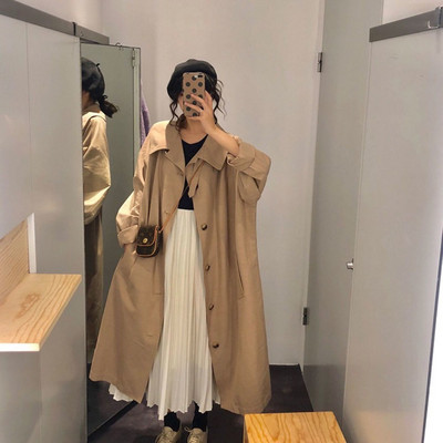 Trench Sieviešu gara vējjaka, brīva, melna studentu šiks, mājīgs ikdienas Harajuku rudens korejiešu modes ikdienas 3 XL elegantas iekšpuses