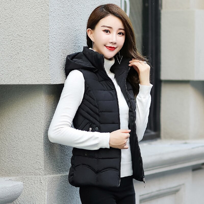 Slaidas rudens ziemas vestes Sieviešu veste ar kapuci īsa ikdienas kokvilnas polsterēta veste bez piedurknēm jaka cieta sieviešu rāvējslēdzējs 2021