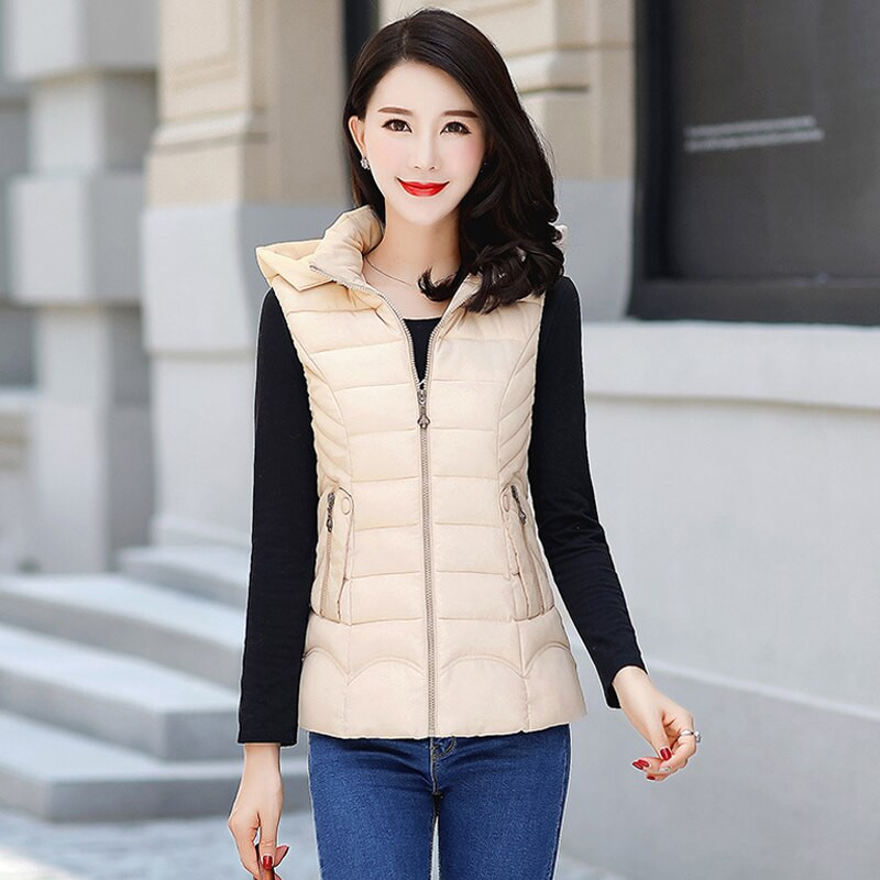 Slaidas rudens ziemas vestes Sieviešu veste ar kapuci īsa ikdienas kokvilnas polsterēta veste bez piedurknēm jaka cieta sieviešu rāvējslēdzējs 2021