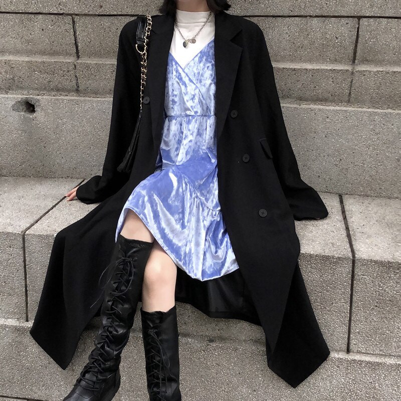 Γυναικεία Trench Khaki Black Windbreak Φθινοπωρινό Χειμώνας Ευέλικτο Μοδάτο μακρυμάνικο κοστούμι Windbreaker Γυναικείο 2021 Φαρδύ μακρύ παλτό