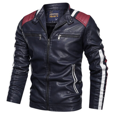 Jauns vīriešu ādas jaka mētelis Vīriešu 6XL Slim Fit Stand Collar jaka Streetwear PU ādas motociklistu jaka Vīriešu zīmola apģērbs AF9016