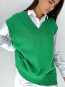 Rudens moteriškas megztinis megztinis V kaklo liemenė, palaidi, berankoviai moteriški megztiniai, laisvalaikio madingi moteriški viršutiniai drabužiai