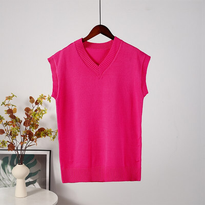 Rudens moteriškas megztinis megztinis V kaklo liemenė, palaidi, berankoviai moteriški megztiniai, laisvalaikio madingi moteriški viršutiniai drabužiai