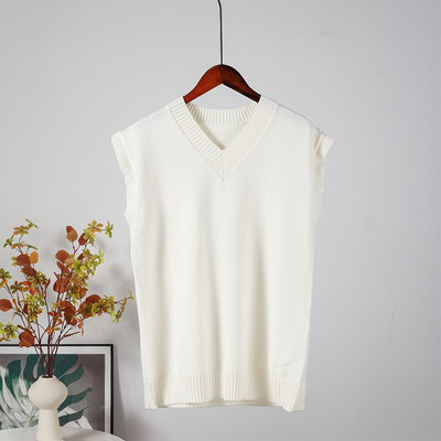 Rudens moteriškas megztinis megztinis V kaklo liemenė, palaidi, berankoviai moteriški megztiniai, laisvalaikio madingi moteriški viršutiniai drabužiai