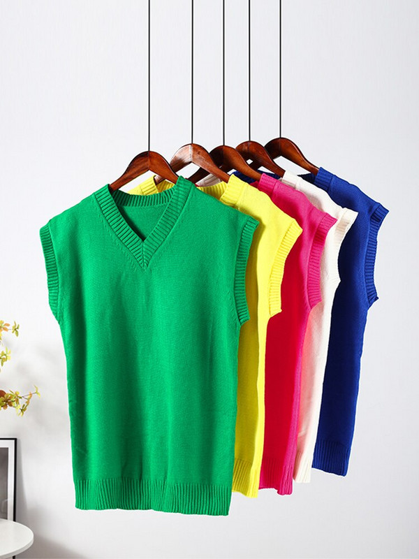 Rudens moteriškas megztinis megztinis V kaklo liemenė, palaidi, berankoviai moteriški megztiniai, laisvalaikio madingi moteriški viršutiniai drabužiai