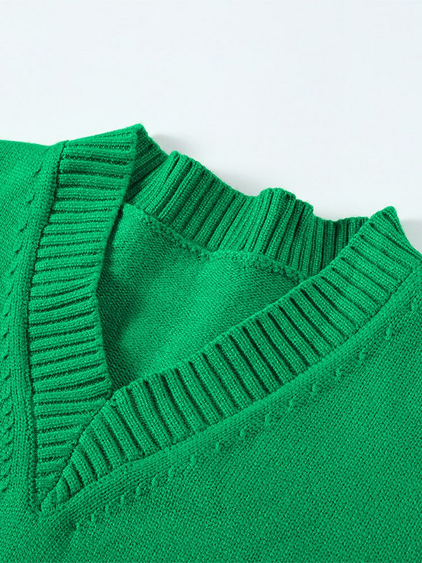 Rudens moteriškas megztinis megztinis V kaklo liemenė, palaidi, berankoviai moteriški megztiniai, laisvalaikio madingi moteriški viršutiniai drabužiai