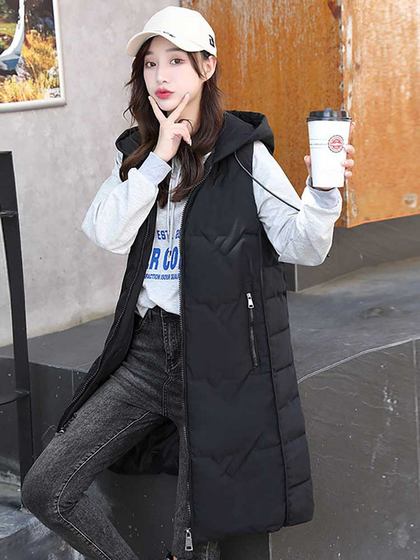 2022. gada jaunums sieviešu vasaras veste bez piedurknēm ar kapuci, vienkrāsains melnbalts virsdrēbes, garās vestes