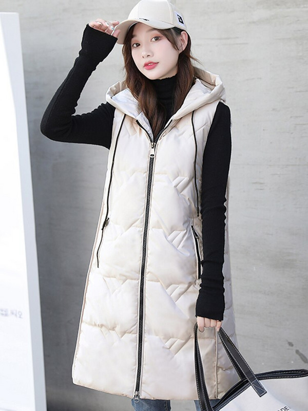 2022. gada jaunums sieviešu vasaras veste bez piedurknēm ar kapuci, vienkrāsains melnbalts virsdrēbes, garās vestes