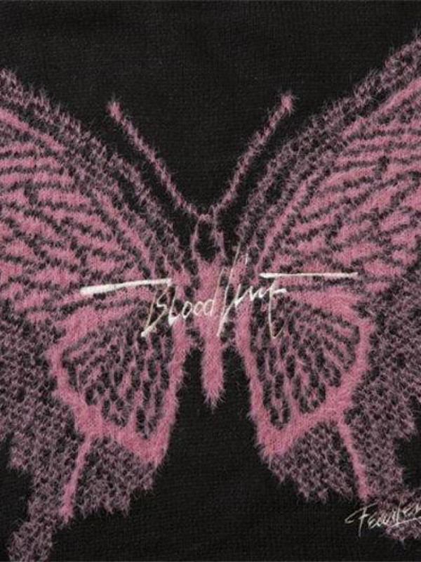 Tawaaiw Μαύρη στάμπα πεταλούδα γοτθικό πουλόβερ Γυναικείο μακρυμάνικο πλεκτό πουλόβερ τρύπα Vintage ρετρό γυναικείο πουλόβερ Φθινόπωρο Χειμώνας