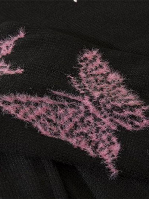 Tawaaiw Μαύρη στάμπα πεταλούδα γοτθικό πουλόβερ Γυναικείο μακρυμάνικο πλεκτό πουλόβερ τρύπα Vintage ρετρό γυναικείο πουλόβερ Φθινόπωρο Χειμώνας