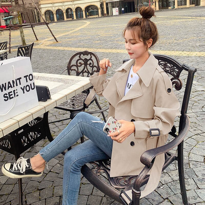 Sieviešu pavasara rudens īss mētelis 2021. gada jaunais korejiešu modes modes purpursarkanā krāsā, sieviešu vējjaka, brīva jaka ar instrumentiem