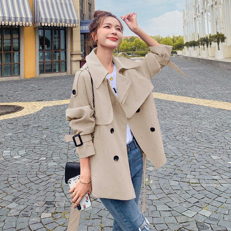 Sieviešu pavasara rudens īss mētelis 2021. gada jaunais korejiešu modes modes purpursarkanā krāsā, sieviešu vējjaka, brīva jaka ar instrumentiem