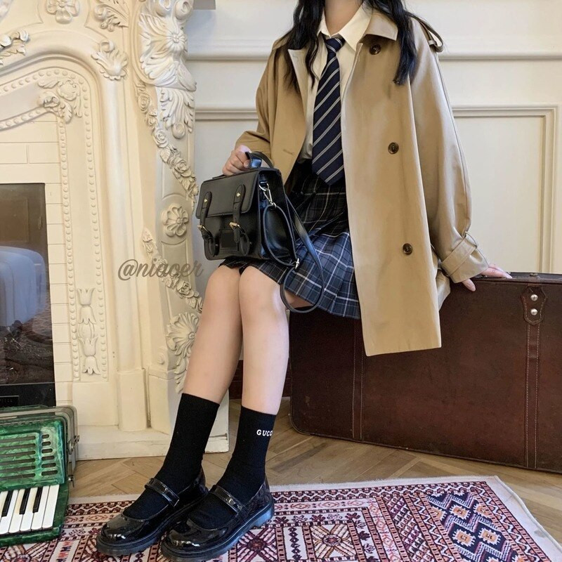 Trenčmētelis Sieviešu rudens jauns brīvs divrindu glīts stili BF Solid Studentu korejiešu paraugi Ins Ikdienas Modes Vīrieši Populāri Saldie