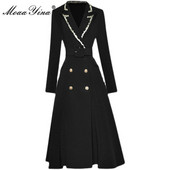 MoaaYina Designer Autumn Winter Trench Γυναικεία κέντημα με γυριστό γιακά με μακρύ μανίκι παλτό με διπλό στήθος