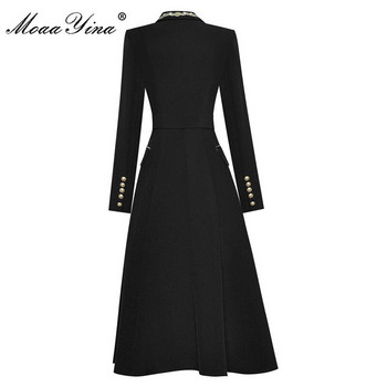 MoaaYina Designer Autumn Winter Trench Γυναικεία κέντημα με γυριστό γιακά με μακρύ μανίκι παλτό με διπλό στήθος