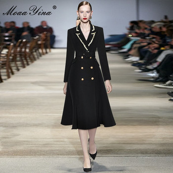 MoaaYina Designer Autumn Winter Trench Γυναικεία κέντημα με γυριστό γιακά με μακρύ μανίκι παλτό με διπλό στήθος