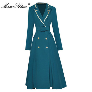 MoaaYina Designer Autumn Winter Trench Γυναικεία κέντημα με γυριστό γιακά με μακρύ μανίκι παλτό με διπλό στήθος