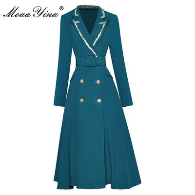 MoaaYina Designer Autumn Winter Trench Γυναικεία κέντημα με γυριστό γιακά με μακρύ μανίκι παλτό με διπλό στήθος