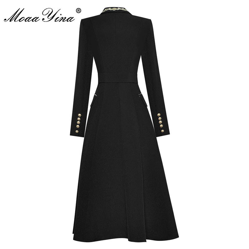 MoaaYina Designer Autumn Winter Trench Γυναικεία κέντημα με γυριστό γιακά με μακρύ μανίκι παλτό με διπλό στήθος