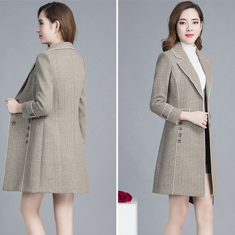 Vilnas Mētelis Sieviešu Jaka 20222 JAUNS Rudens Ziemas Vidēji Gari Plāni Mēteļi Jakas Sieviešu Eleganti Vilnas Virsdrēbes Ikdienas Mujer M-4XL