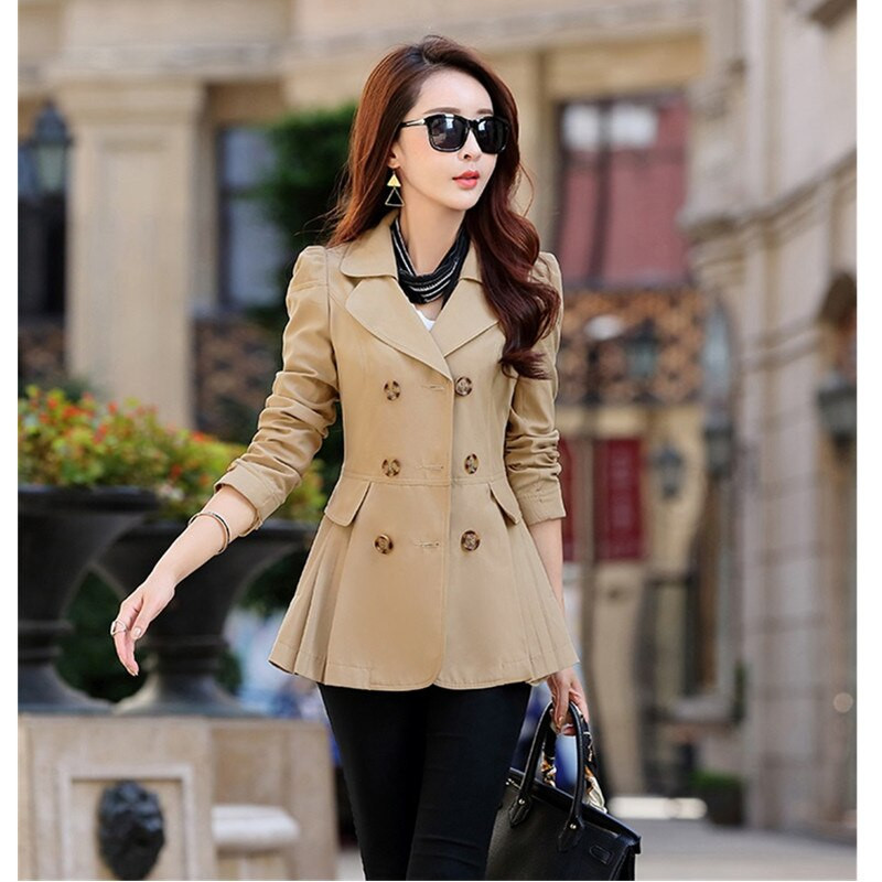 UHYTGF korejiešu trenčs sieviešu modes Slim-fit Liela izmēra sieviešu apģērbi Divrindu Salds plāns trench svārku mētelis X21