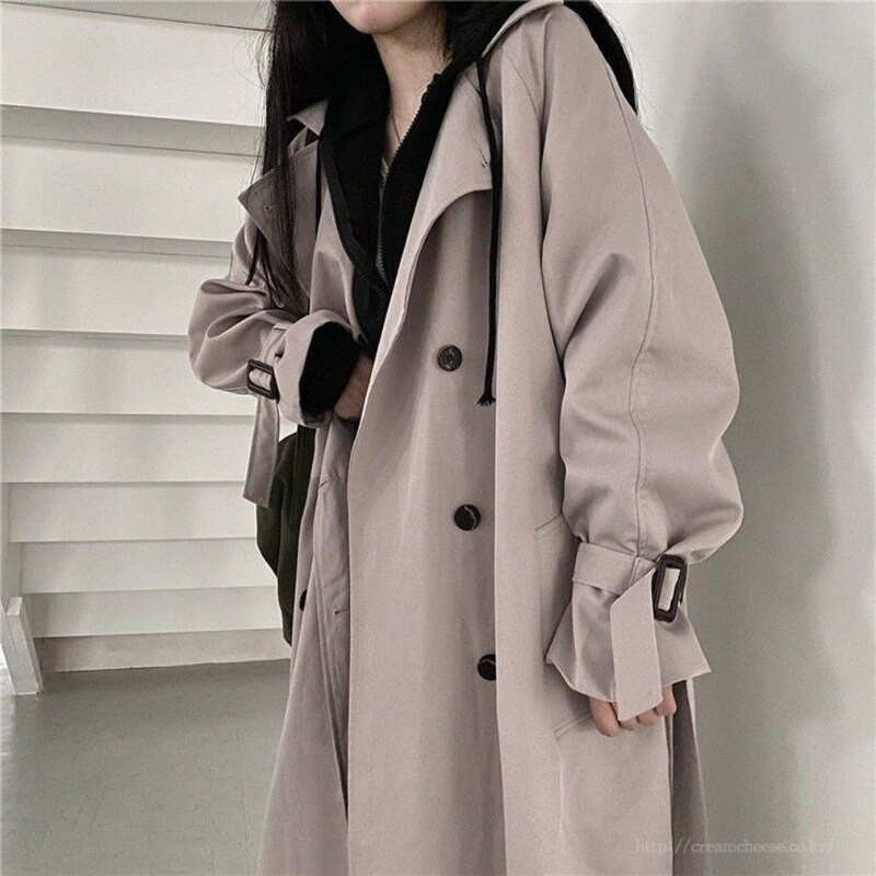 Trenčmētelis Sieviešu Anglijas Style Klasisks Divrindu Neat Styles Vēja necaurlaidīgs brīvs Virsdrēbes Studentu Universāls Modes Sieviešu Šiks