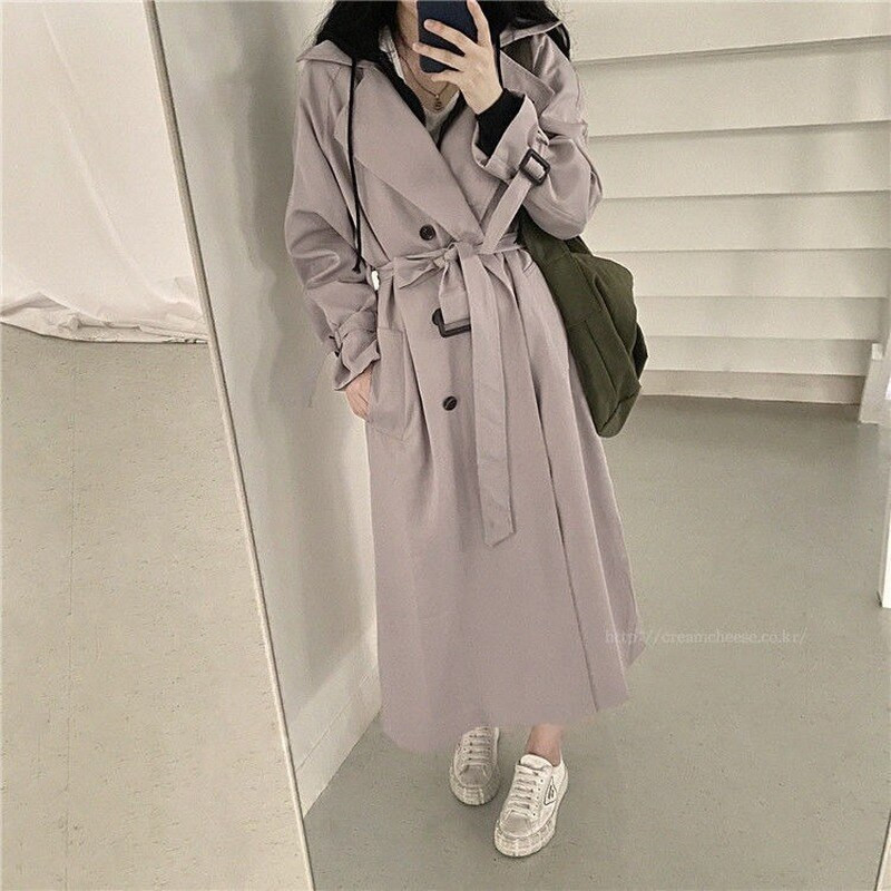 Trenčmētelis Sieviešu Anglijas Style Klasisks Divrindu Neat Styles Vēja necaurlaidīgs brīvs Virsdrēbes Studentu Universāls Modes Sieviešu Šiks
