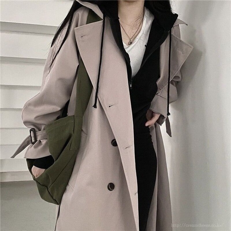 Trenčmētelis Sieviešu Anglijas Style Klasisks Divrindu Neat Styles Vēja necaurlaidīgs brīvs Virsdrēbes Studentu Universāls Modes Sieviešu Šiks