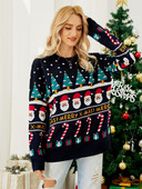 Γυναικείο πουλόβερ Φθινόπωρο/Χειμώνα Νέο χριστουγεννιάτικο στιλ O-Neck Χαλαρά πλεκτά μπλουζάκια Traf Casual πουλόβερ Άγιου Βασίλη Χοντρά πουλόβερ