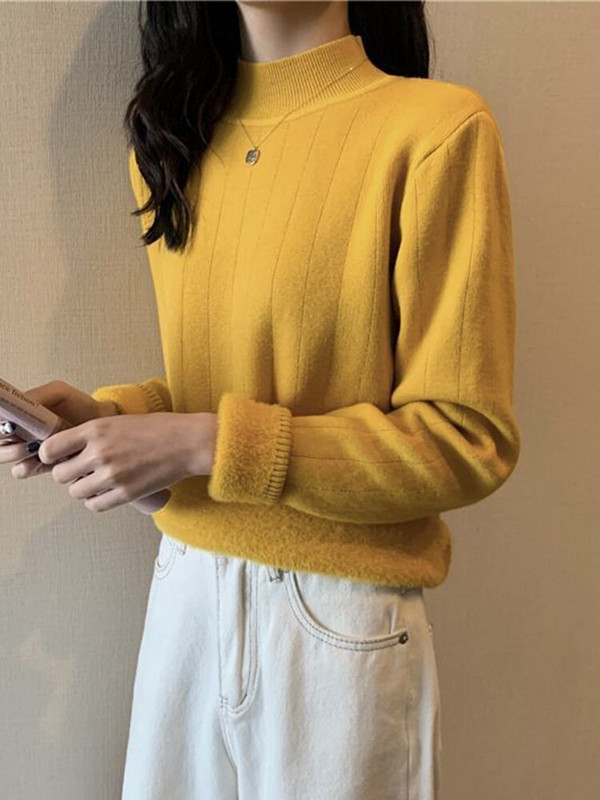 ZOKI Απαλό Γυναικείο Χοντρό Πουλόβερ Casual O λαιμό πλεκτό πουλόβερ Κορεάτικο πουλόβερ με όλα τα ματς Ζεστά μασίφ μασίφ βελούδινα γυναικεία μπλουζάκια βασικά