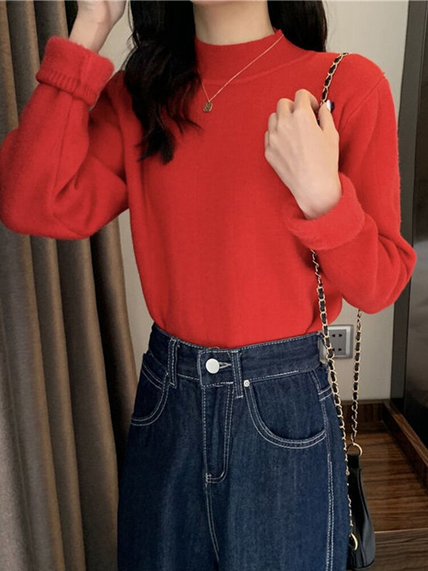 ZOKI Απαλό Γυναικείο Χοντρό Πουλόβερ Casual O λαιμό πλεκτό πουλόβερ Κορεάτικο πουλόβερ με όλα τα ματς Ζεστά μασίφ μασίφ βελούδινα γυναικεία μπλουζάκια βασικά