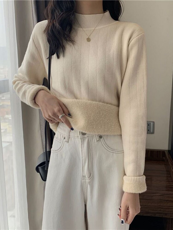 ZOKI Απαλό Γυναικείο Χοντρό Πουλόβερ Casual O λαιμό πλεκτό πουλόβερ Κορεάτικο πουλόβερ με όλα τα ματς Ζεστά μασίφ μασίφ βελούδινα γυναικεία μπλουζάκια βασικά